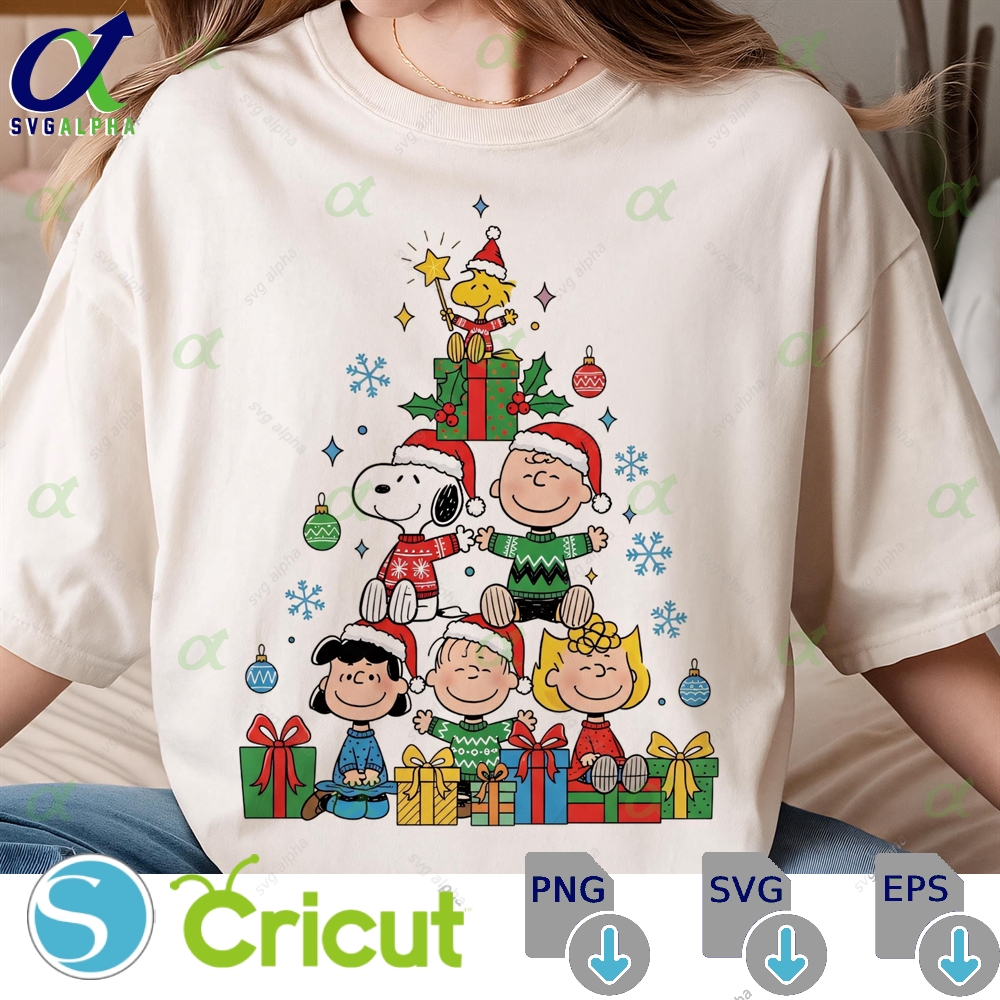 Cartoon Dog Christmas Tree Png Festive Cartoon Dog Preppy Style Digital File